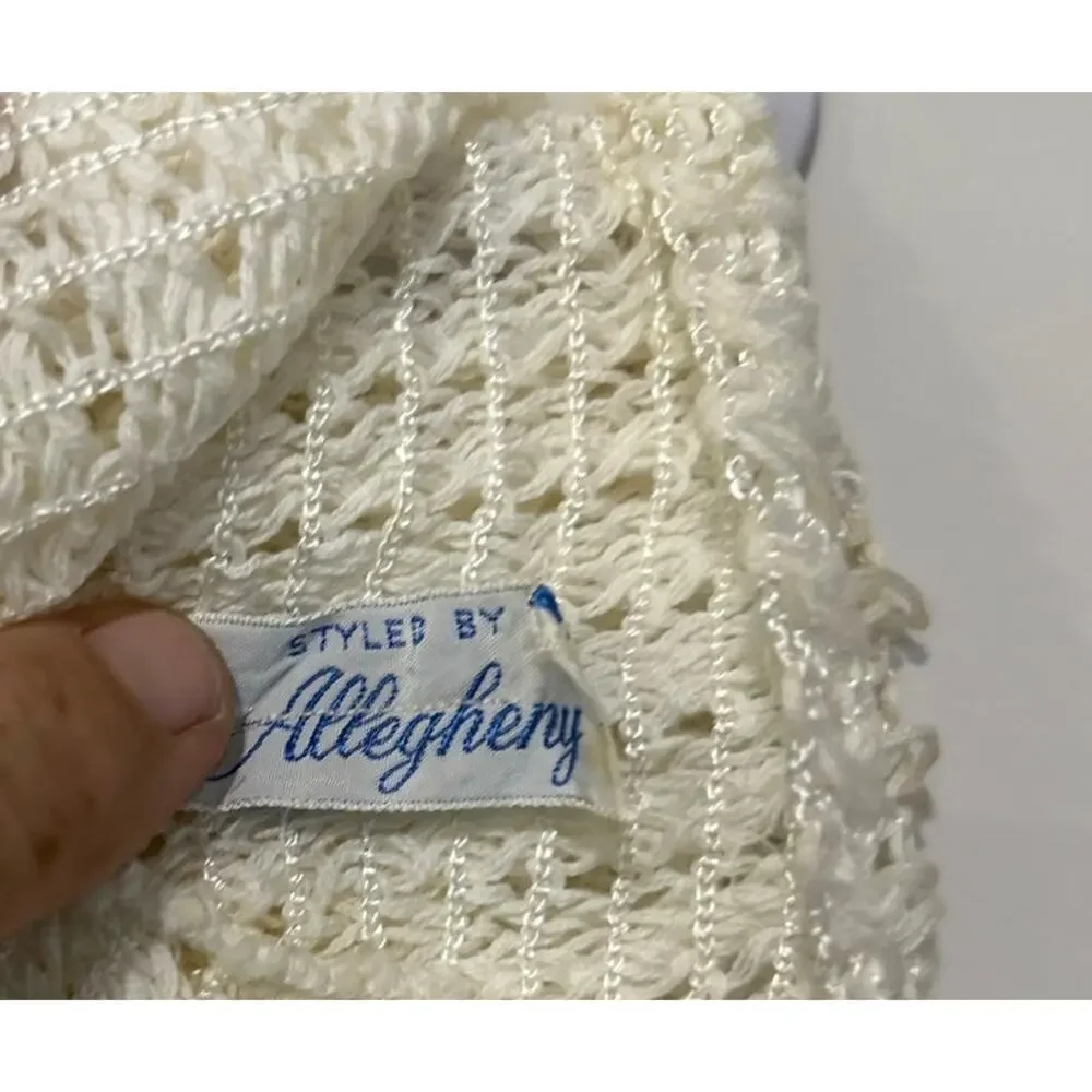 Vintage 1970s Baby Blanket Styled by Allegheny Ivory Popcorn Knit USA FLAW